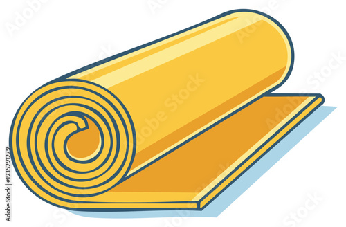 Rolled up yellow yoga mat with visible edge and shadow illustration