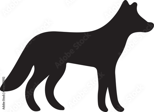 A striking black silhouette depicts a canid likely a fox standing in profile against a plain white background high quality professional detailed