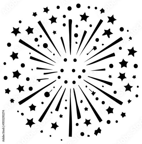 Fireworks explosion with stars and dots creating a celebratory illustration