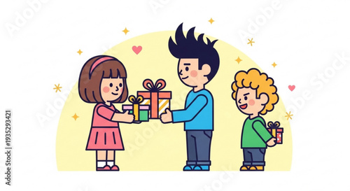 Children exchanging gifts with love and kindness happy family moment with presents