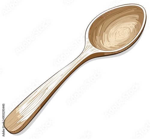 Hand Drawn Illustration of a Wooden Spoon Utensil for Cooking and Food Preparation