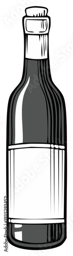 Illustrated Wine Bottle: Blank Label with Cork Top, Dark Liquid and Bottle Design