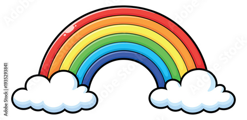 Colorful line art illustration of a rainbow with clouds depicting a bright natural phenomenon for cheerful weather themes