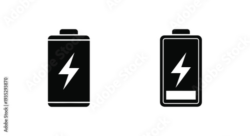 Two black battery icons depicting full and partially charged states