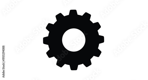 Simple black gear icon on a white background representing mechanics
