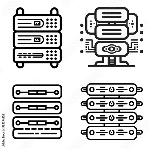 Modern server rack icons representing data storage and technology solutions