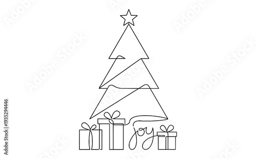 Christmas Celebration Monoline Background with Pine Tree and Star