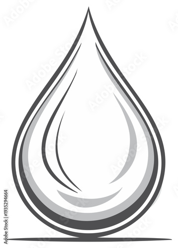 Monochromatic illustration of a single water droplet with elegant abstract highlights and subtle shading