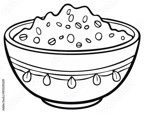 Simple Line Drawing of a Bowl Filled with Grains or Seeds