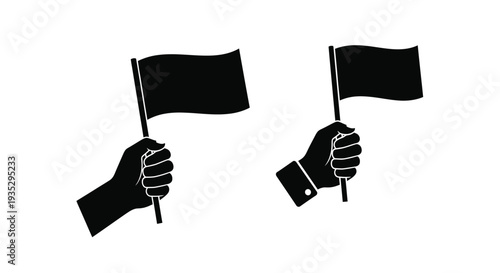 Two black flags held by hands in a simple graphic illustration
