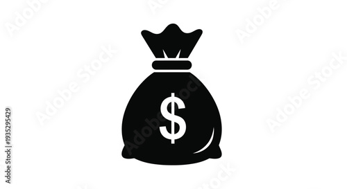 Simple black icon depicting a bag with a dollar sign symbol