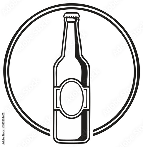 Beer bottle within circle design, illustration, simple vector art, outline