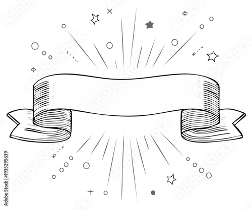 Retro Banner with Stars and Confetti Illustration