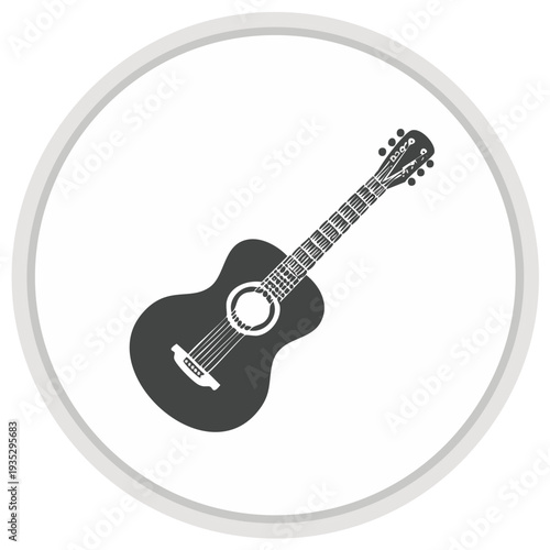 Acoustic guitar icon illustration, musical instrument symbol, isolated, grey tones