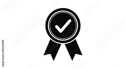 Black and white icon of a badge with a checkmark inside
