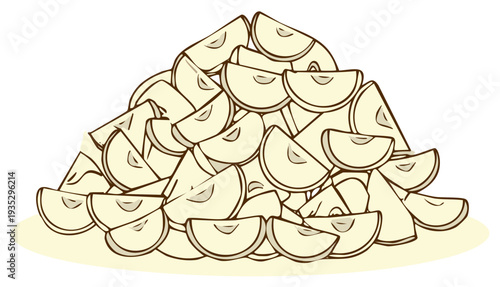 Pile of Sliced Apples in Cartoon Style