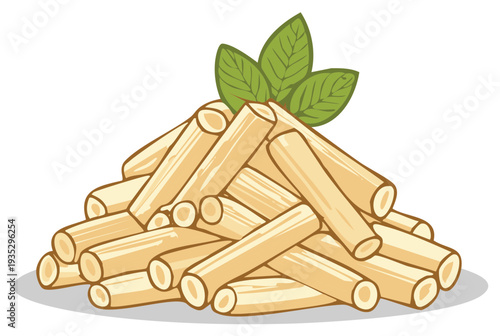 Pile of Rigatoni Pasta with Basil Leaves Italian Cuisine Ingredient