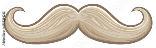 Curled blonde mustache illustration with painterly texture and defined edges