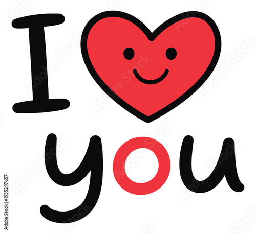 Cartoon illustration of 'I love you' message depicting love and happiness for valentine's day