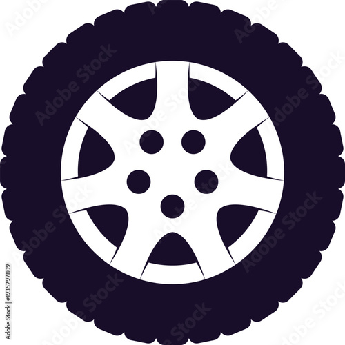 Black rubber wheel tire design. Wheel tires. Car tire tread tracks, Mini Van racing wheel minimal design. Tyres road maintenance vector automobile. Auto Van wheel tyre. Vector illustration rim design