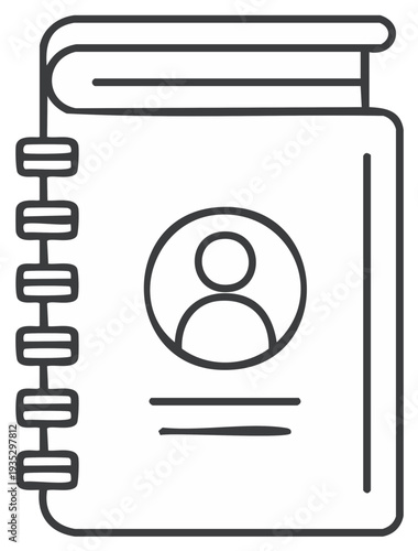 Outline vector of a contact book with a person icon; address and contact information organizer and personal details