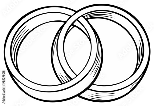 Intertwined Rings Symbolizing Connection and Unity, Black and White Illustration