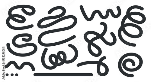 Abstract Swirls and Lines Collection Black Organic Shapes on White Background Graphic Design Elements