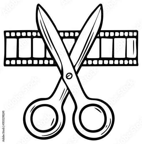 Film Reel Editing Scissors Cutout Illustration Media Production Post Production Editing Footage Motion Pictures Clip