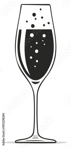 Champagne flute with sparkling wine bubbles simple vector illustration