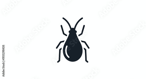 A black silhouette of a bug with six legs and antennae on a white background.