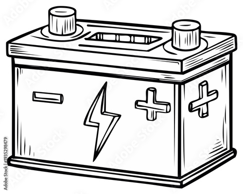 Stylized Car Battery Line Art Illustration for Automotive and Energy Concepts
