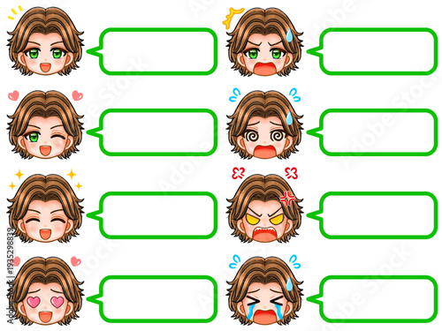 チャラいパーマ男子の吹き出しイラスト素材セット2
