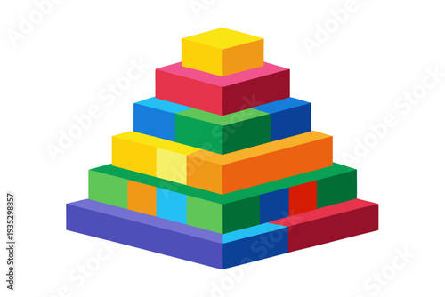 Colorful geometric stacked blocks for child development and educational play: bright pyramid assembly with multicolored cubes for fun learning and creativity