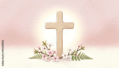 A golden Christian crucifix stands as a holy symbol of faith and resurrection against a bright sky, representing the spiritual essence of the gospel