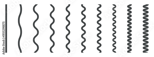 Wavy Line Variations. Straight to Tight Curls Wave Patterns Graphic Design Elements. line, wave, curl, texture, pattern, graphic, design, element, abstract, shape