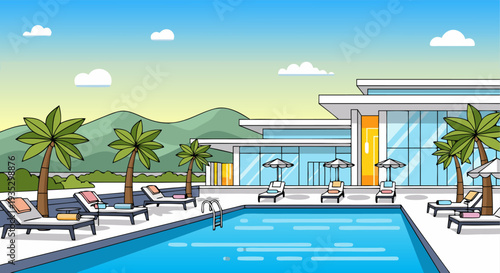 Modern luxury villa with pool and mountain view: contemporary architecture and relaxation destination