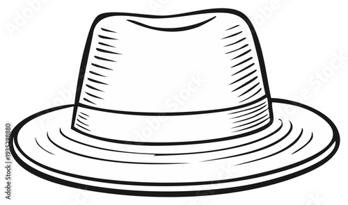 Outlined vintage fedora hat illustration, classic headwear design