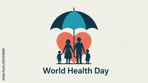 World health day social media graphic with family under umbrella protection