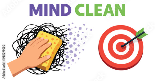 Conceptual illustration of mind cleaning depicting achieving clarity and hitting a target for personal development