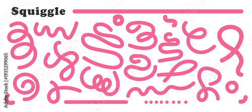 Pink Squiggle Elements and Lines on White Background