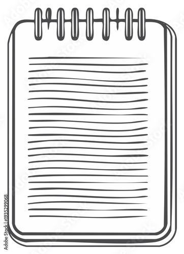 Hand-drawn illustration of a spiral-bound notepad with lined pages