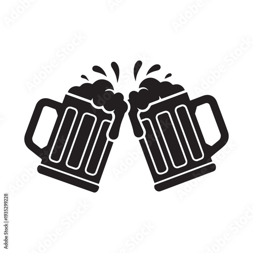 Two black beer mugs toasting vector icon