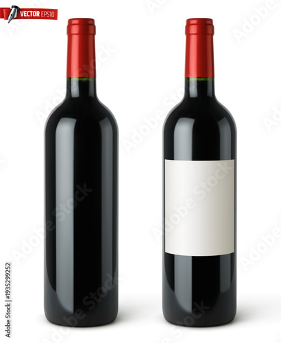 Vector realistic illustration of red wine bottles on a white background.