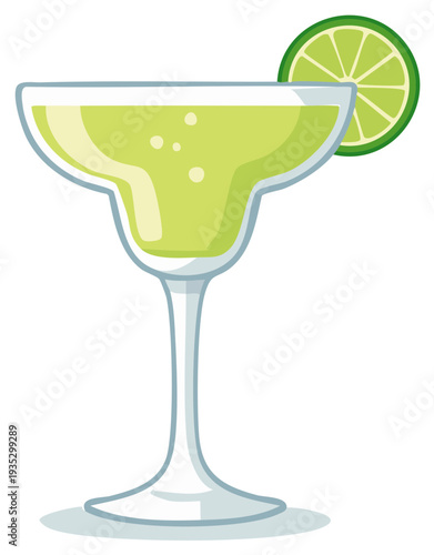 Refreshing margarita cocktail with lime slice, vibrant and cool drink illustration for bar promotions and summer events graphics