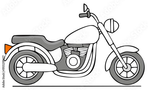 Classic Cruiser Motorcycle Illustration Side View Clean Line Art Style