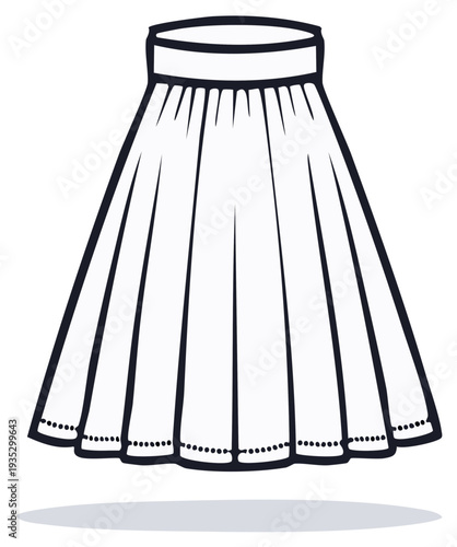 Minimalist Pleated Skirt Outline Vector Drawing for Fashion Design and Apparel Illustration
