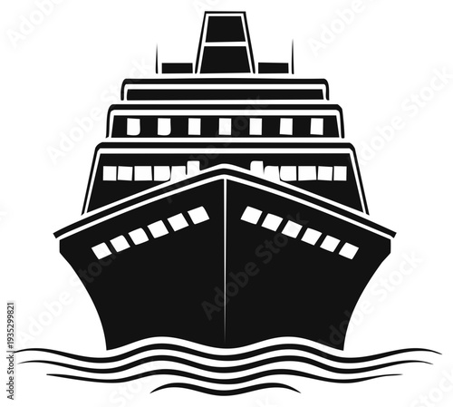 Cruise ship line drawing, passenger boat vector illustration, travel vessel