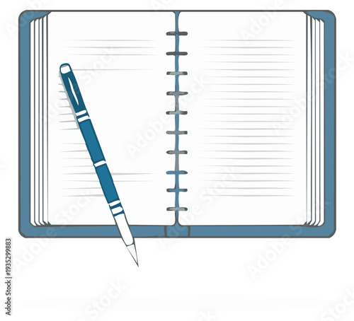 Blue ballpoint pen resting on an open lined notebook for writing notes and ideas