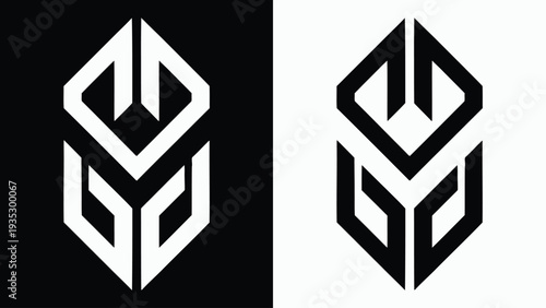 A modern logo design featuring geometric shapes in black and white colors