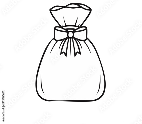 Illustrated Sack With Bow Outline Drawing Gift Bag Present Container
